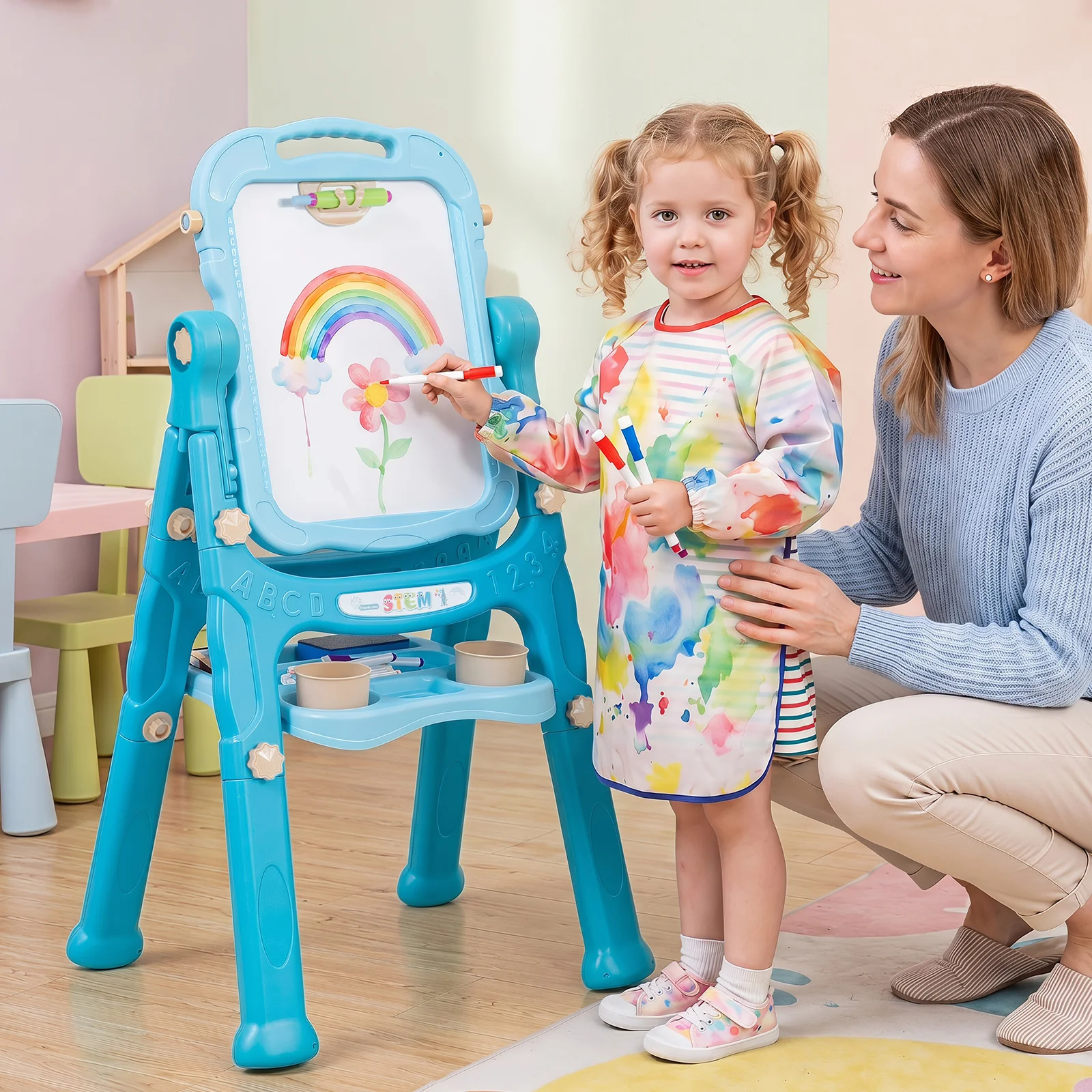 4-In-1 Double Side Easel for Toddler, Magnetic Chalkboard & White Drawing Board, Birthday Christmas Gift for 3+ Boys Girls - Image 2
