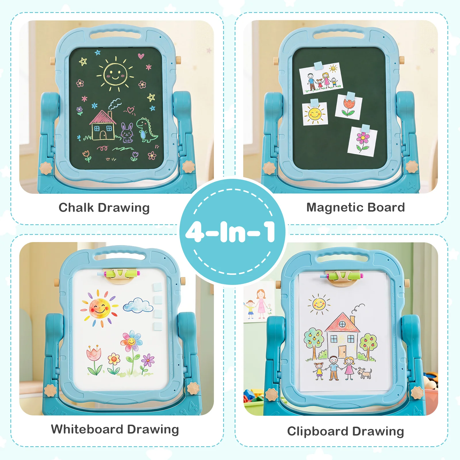 4-In-1 Double Side Easel for Toddler, Magnetic Chalkboard & White Drawing Board, Birthday Christmas Gift for 3+ Boys Girls - Image 3
