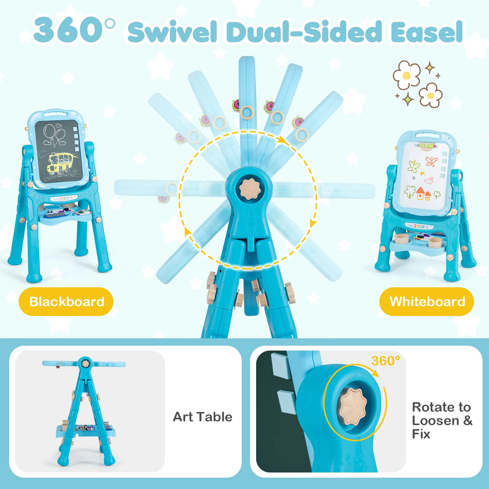 4-In-1 Double Side Easel for Toddler, Magnetic Chalkboard & White Drawing Board, Birthday Christmas Gift for 3+ Boys Girls - Image 4