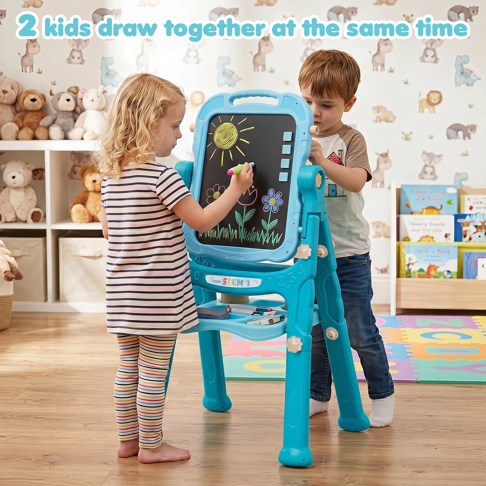 4-In-1 Double Side Easel for Toddler, Magnetic Chalkboard & White Drawing Board, Birthday Christmas Gift for 3+ Boys Girls - Image 6