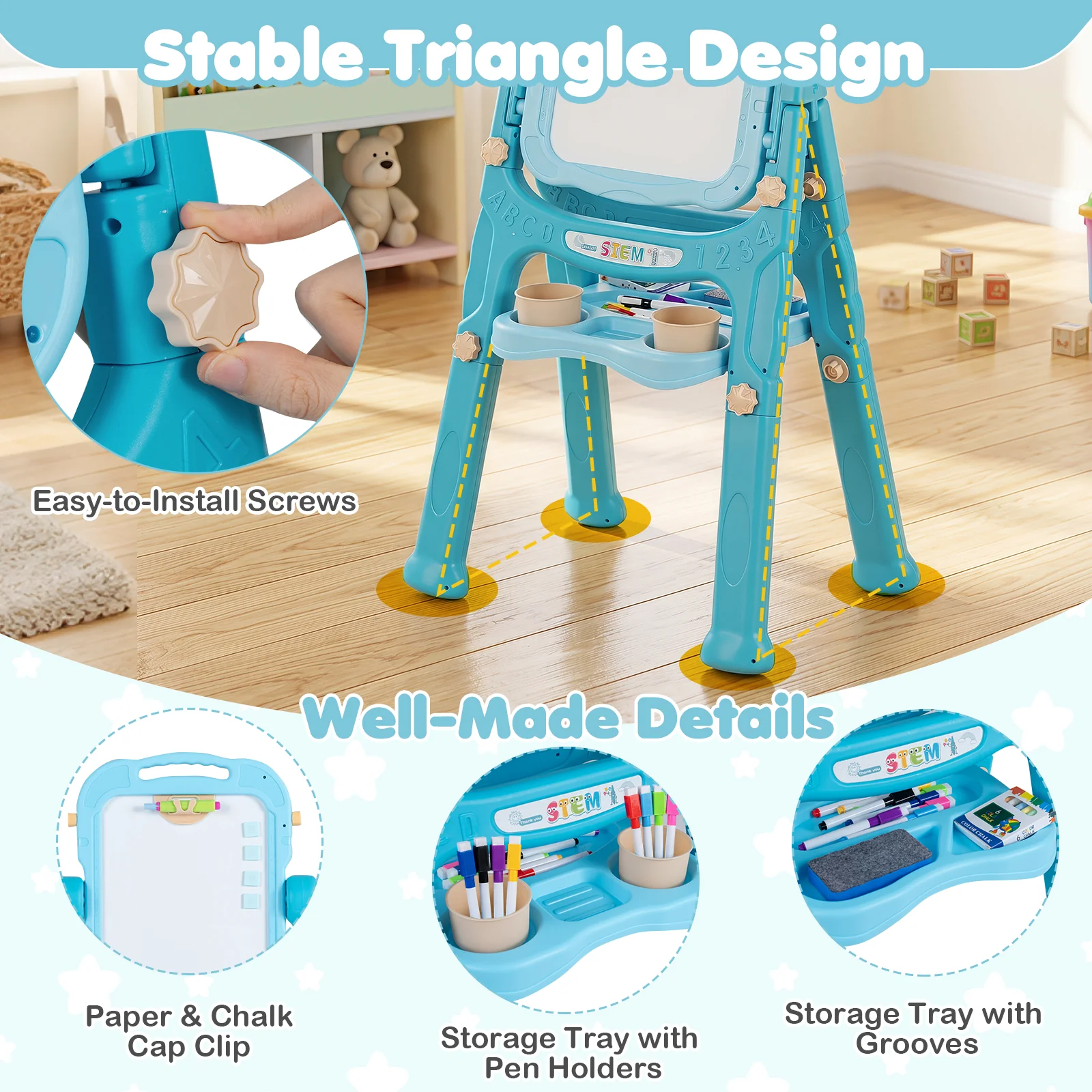 4-In-1 Double Side Easel for Toddler, Magnetic Chalkboard & White Drawing Board, Birthday Christmas Gift for 3+ Boys Girls - Image 7