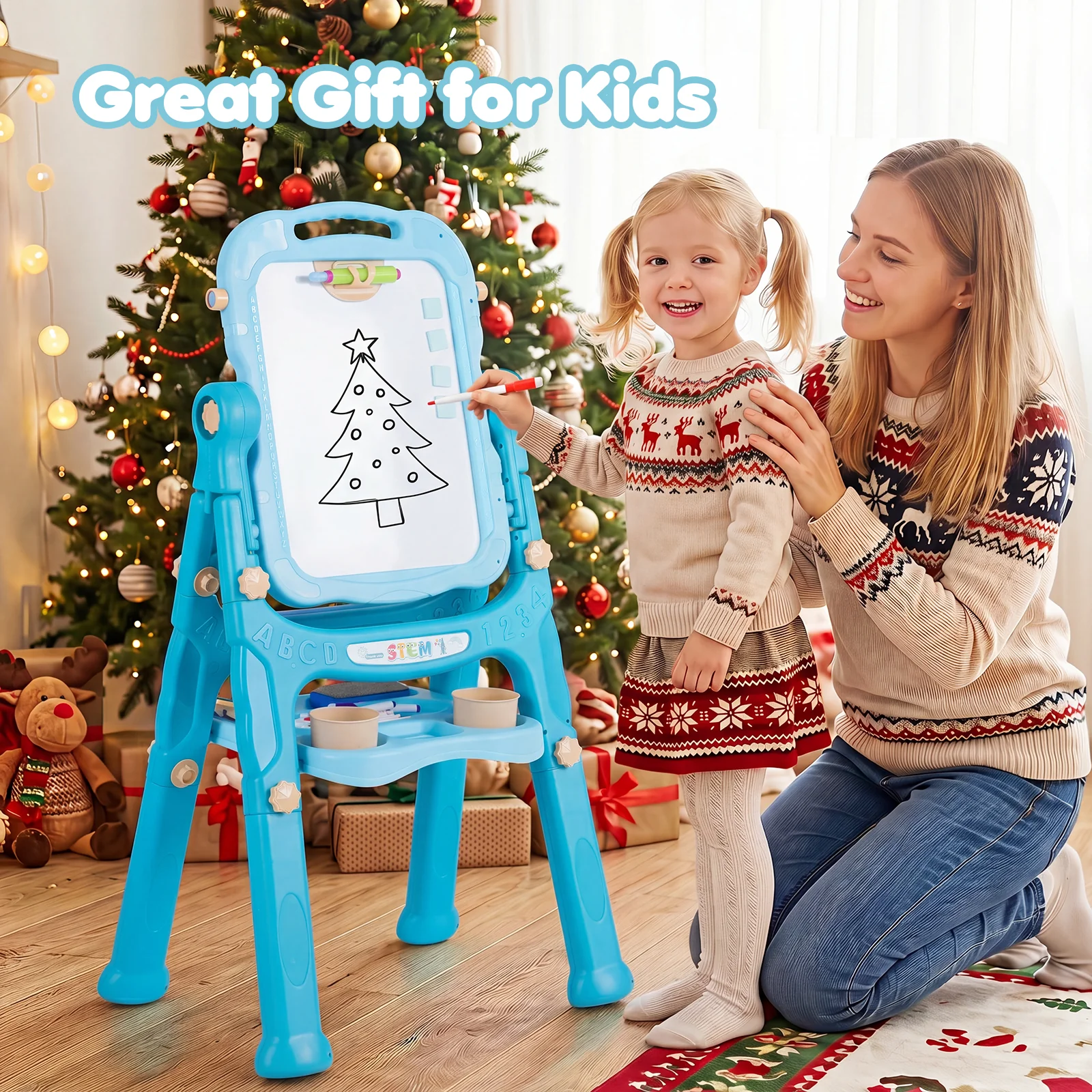 4-In-1 Double Side Easel for Toddler, Magnetic Chalkboard & White Drawing Board, Birthday Christmas Gift for 3+ Boys Girls - Image 8