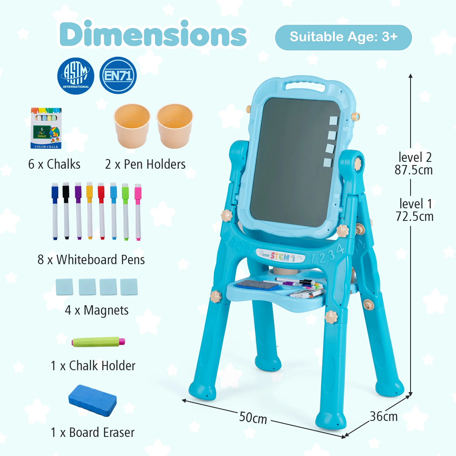 4-In-1 Double Side Easel for Toddler, Magnetic Chalkboard & White Drawing Board, Birthday Christmas Gift for 3+ Boys Girls - Image 9