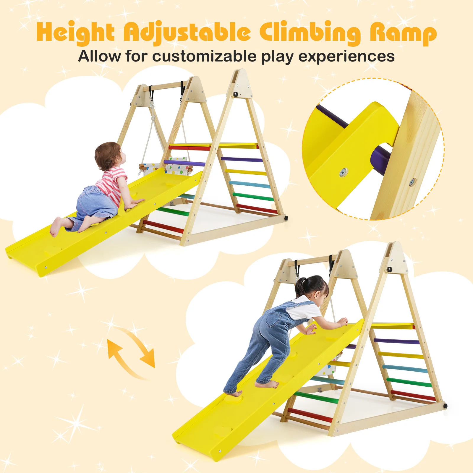 4-in-1 Indoor Jungle Gym, Montessori Wooden Climber Playset for Kids 1+ Years Old - Image 4