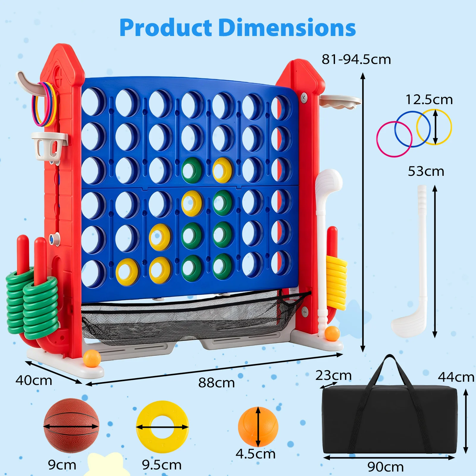 4-in-1 Jumbo Yard Game Set w/ Basketball Hoop, Ring Toss, Golf, Indoor Outdoor Family Party Games for Kids & Adults - Image 13