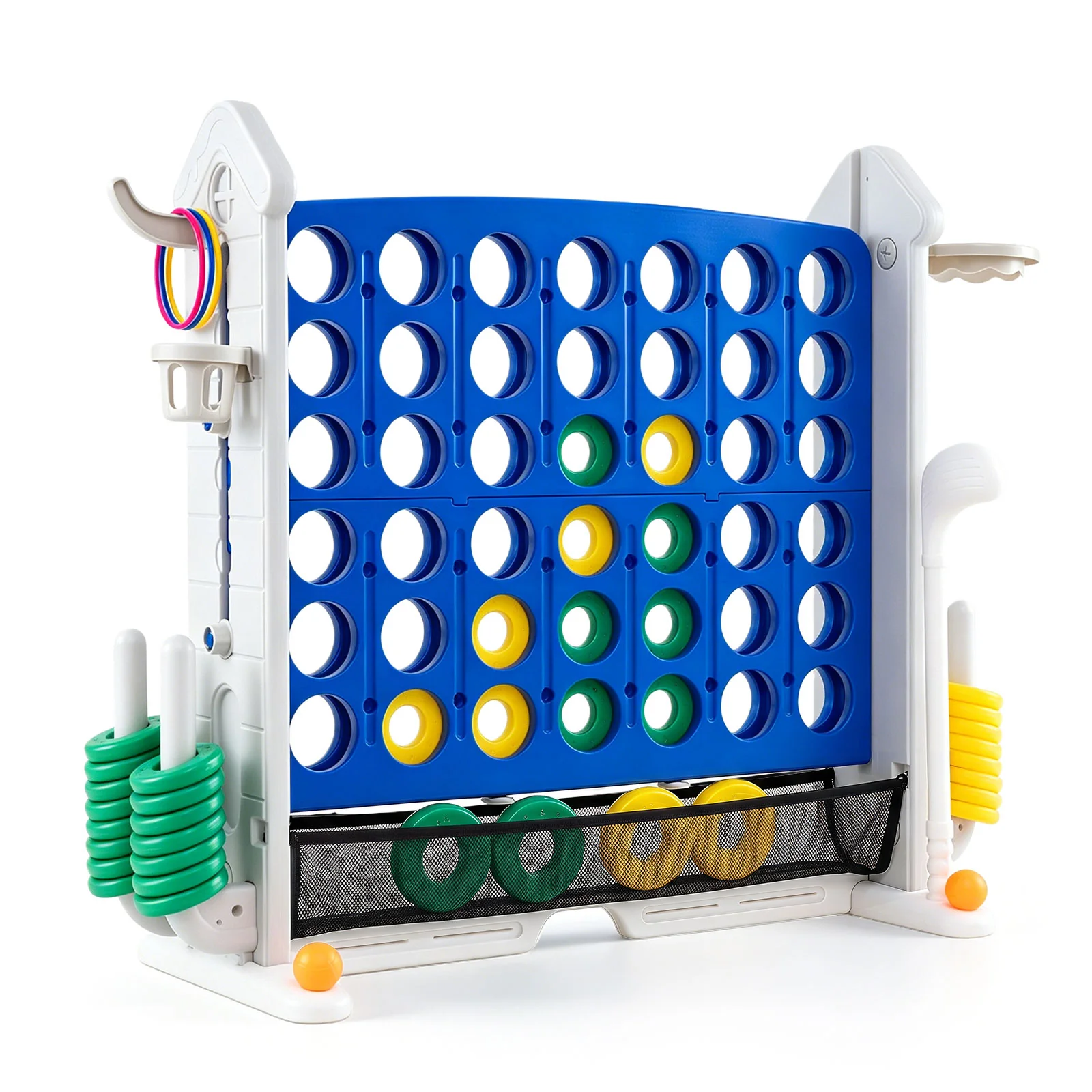 4-in-1 Jumbo Yard Game Set w/ Basketball Hoop, Ring Toss, Golf, Indoor Outdoor Family Party Games for Kids & Adults - Image 16