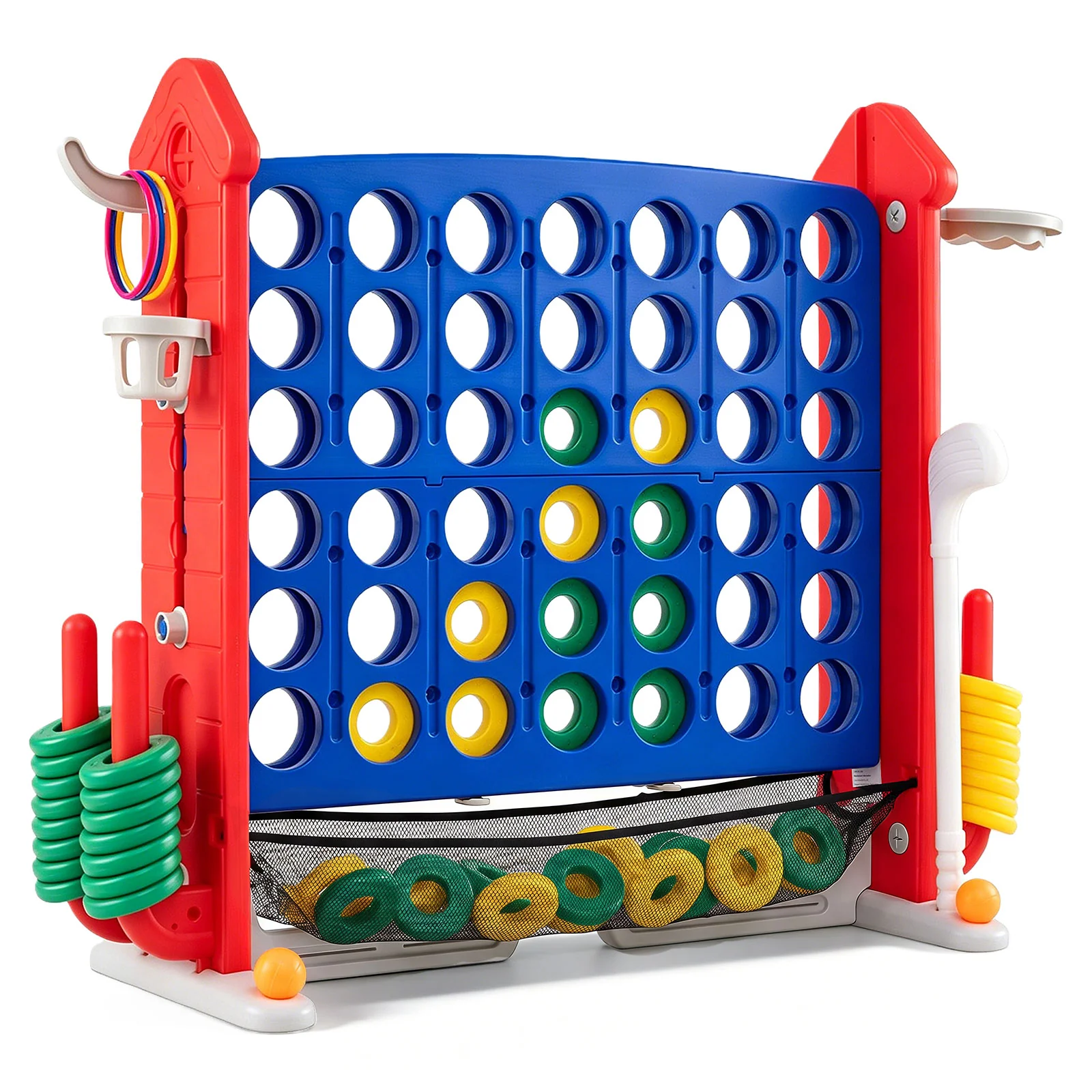 4-in-1 Jumbo Yard Game Set w/ Basketball Hoop, Ring Toss, Golf, Indoor Outdoor Family Party Games for Kids & Adults - Image 2
