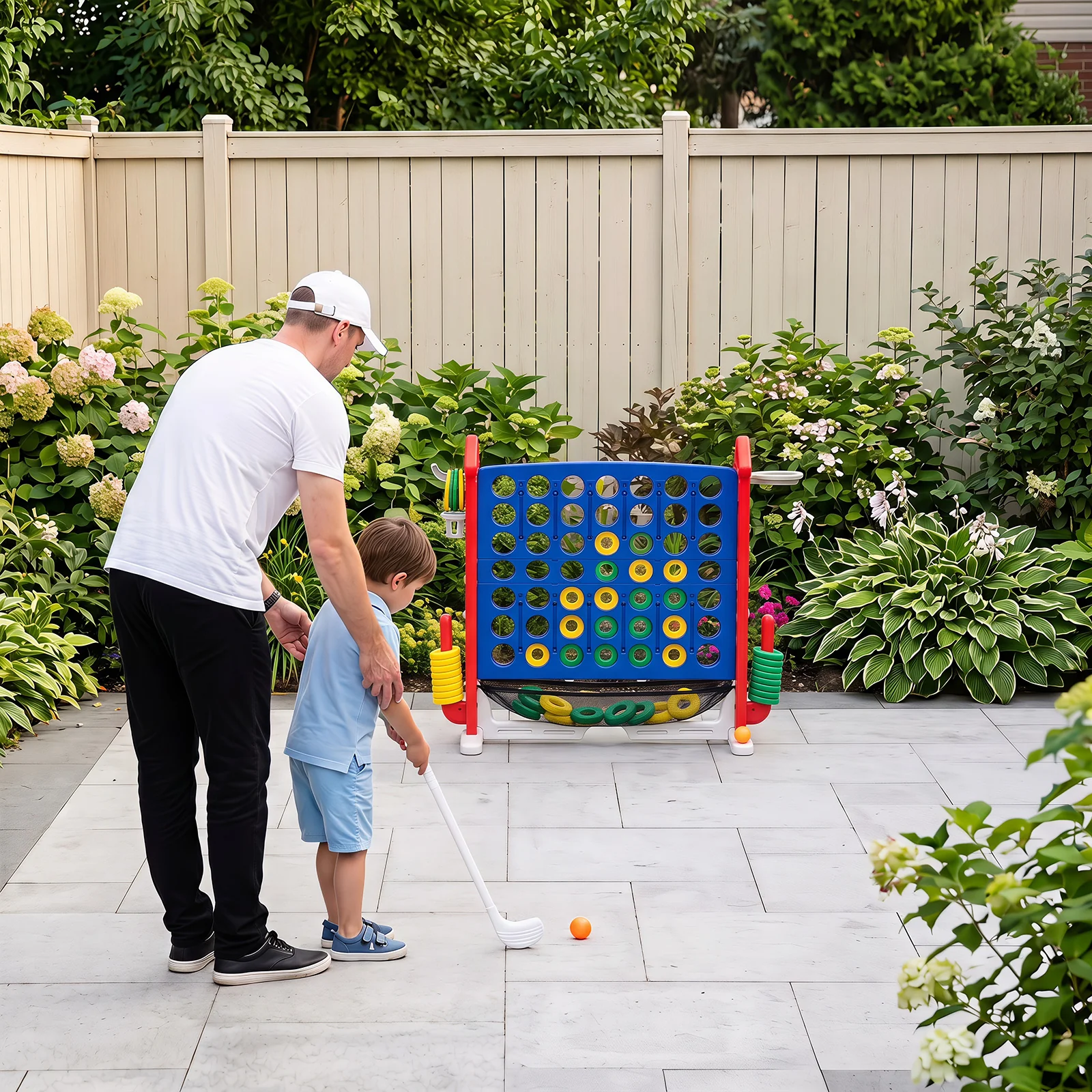 4-in-1 Jumbo Yard Game Set w/ Basketball Hoop, Ring Toss, Golf, Indoor Outdoor Family Party Games for Kids & Adults - Image 3