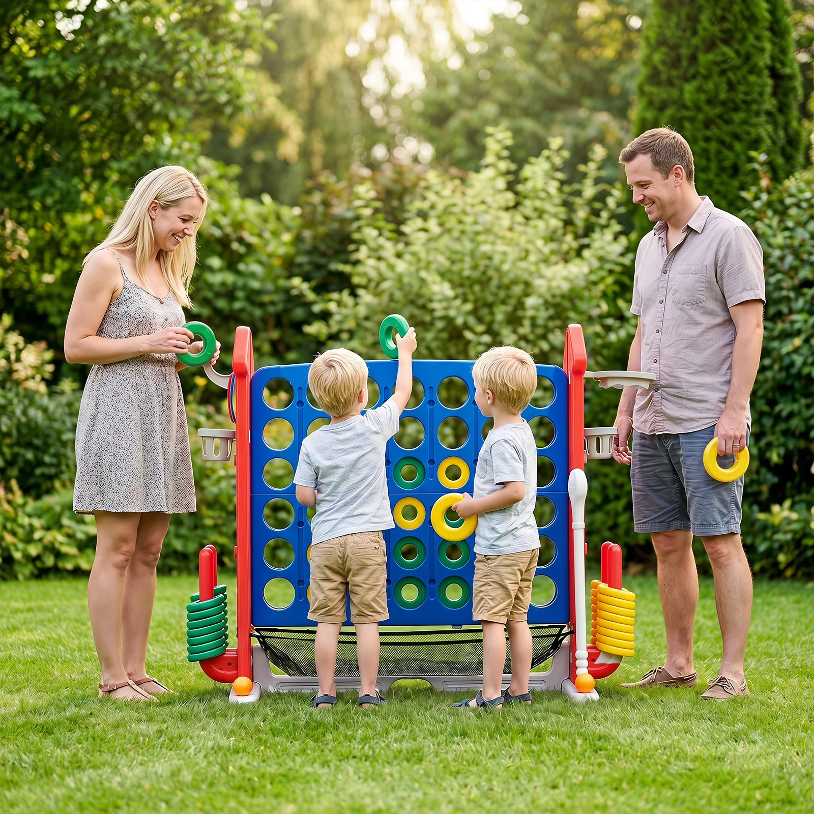 4-in-1 Jumbo Yard Game Set w/ Basketball Hoop, Ring Toss, Golf, Indoor Outdoor Family Party Games for Kids & Adults - Image 4