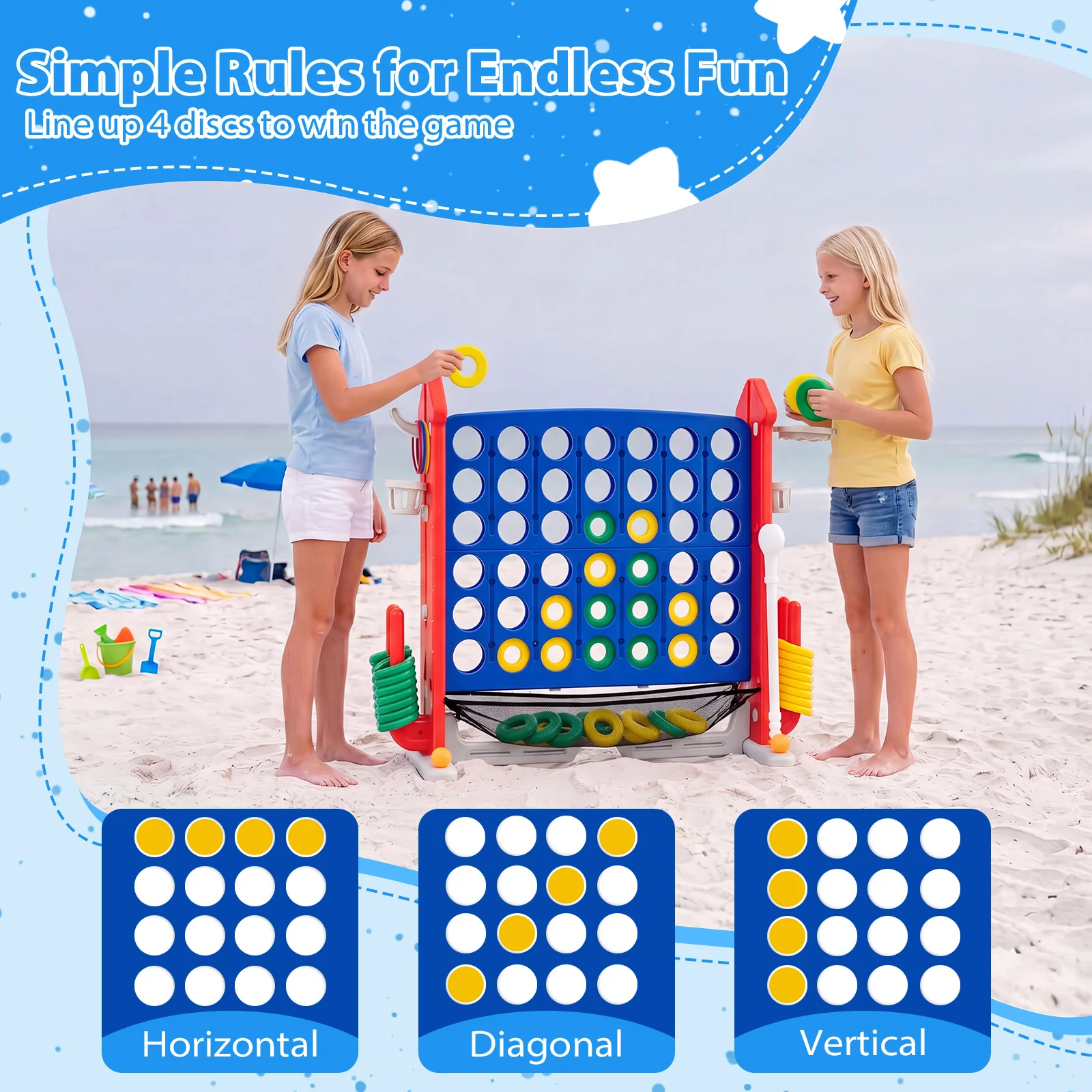 4-in-1 Jumbo Yard Game Set w/ Basketball Hoop, Ring Toss, Golf, Indoor Outdoor Family Party Games for Kids & Adults - Image 5