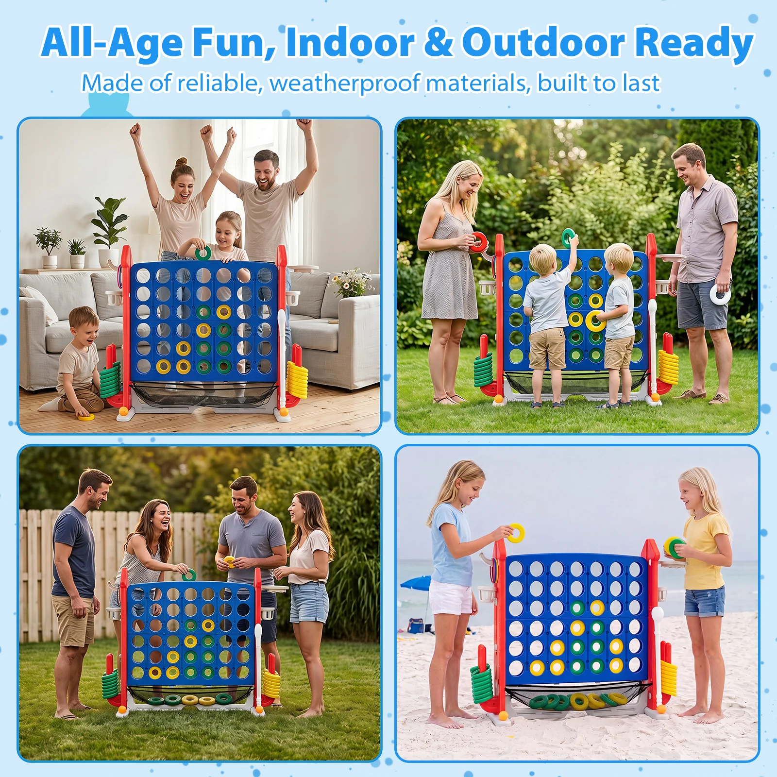 4-in-1 Jumbo Yard Game Set w/ Basketball Hoop, Ring Toss, Golf, Indoor Outdoor Family Party Games for Kids & Adults - Image 6