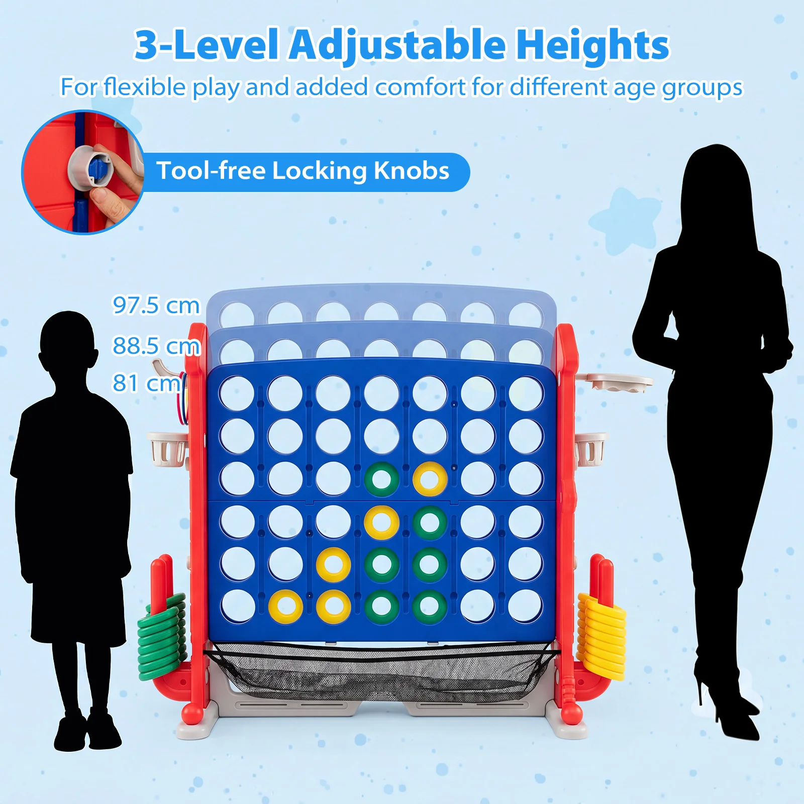 4-in-1 Jumbo Yard Game Set w/ Basketball Hoop, Ring Toss, Golf, Indoor Outdoor Family Party Games for Kids & Adults - Image 9