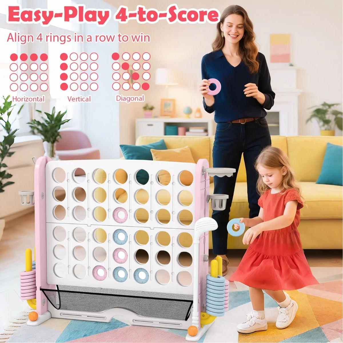 4-in-a-Row Game Set with Mesh Pocket for Indoor & Outdoor Holiday Parties - Image 4