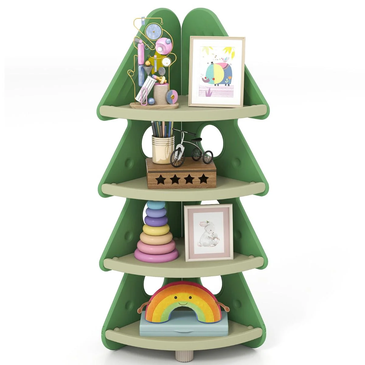 4-Tier Toddler Christmas Tree Bookcase for Kids Room