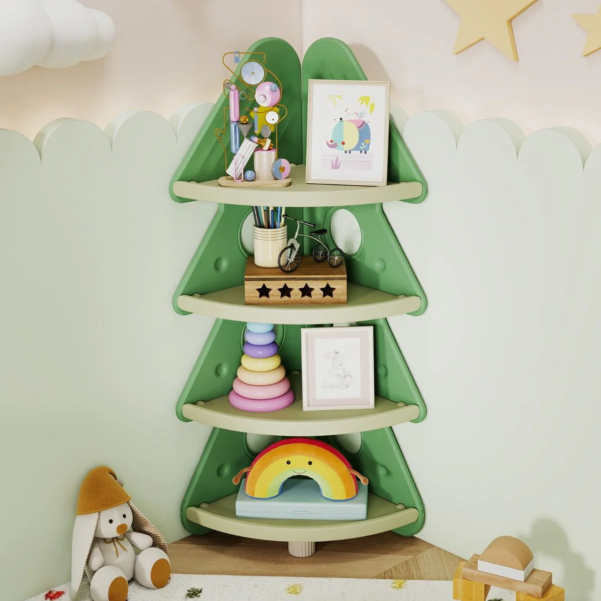 4-Tier Toddler Christmas Tree Bookcase for Kids Room - Image 2