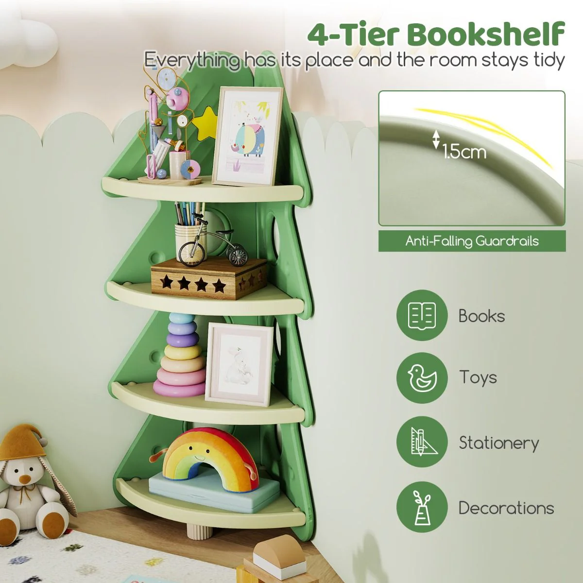 4-Tier Toddler Christmas Tree Bookcase for Kids Room - Image 6