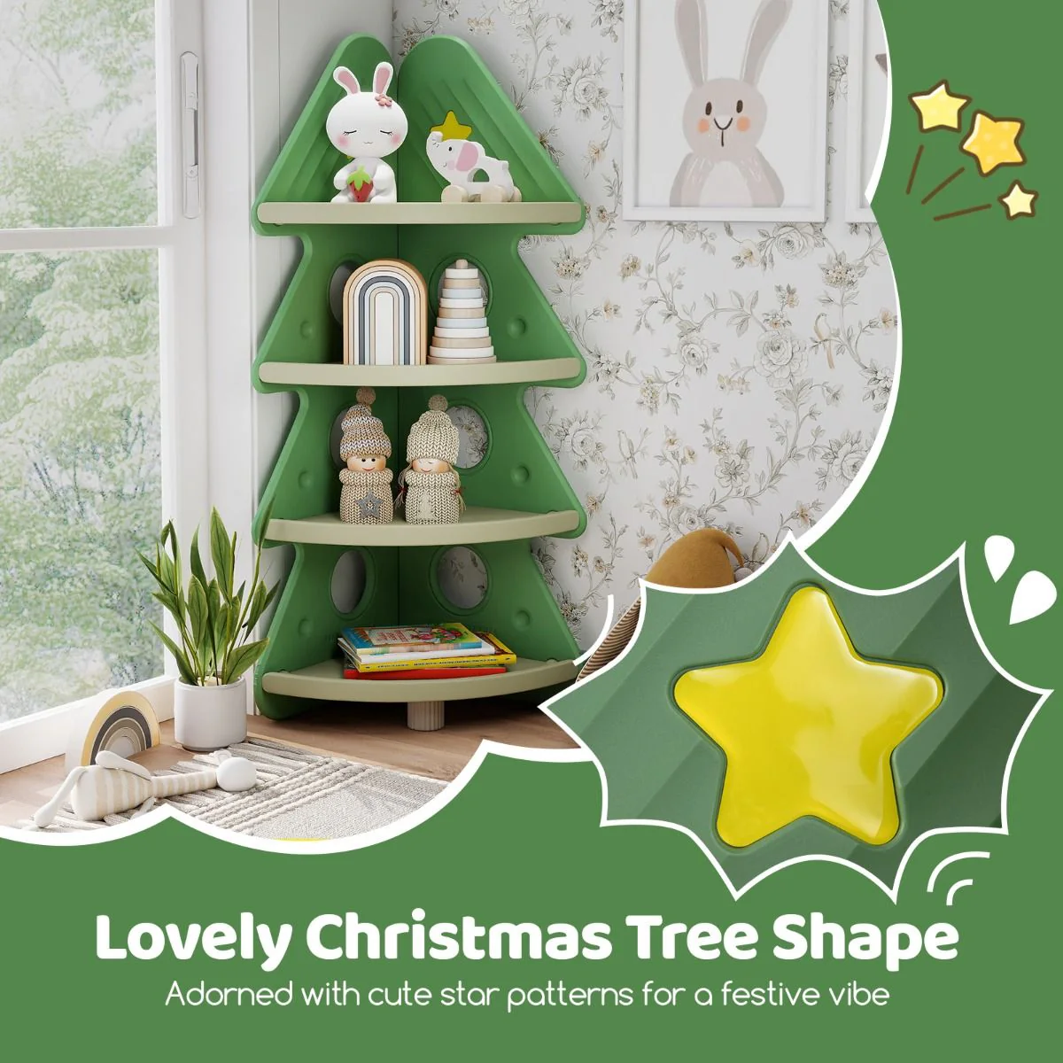 4-Tier Toddler Christmas Tree Bookcase for Kids Room - Image 8