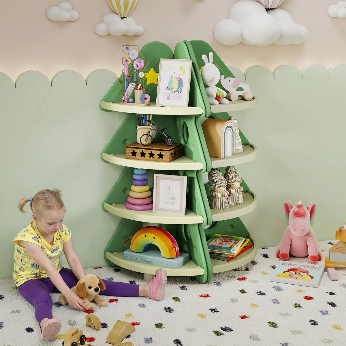 4-Tier Toddler Christmas Tree Bookcase for Kids Room - Image 9