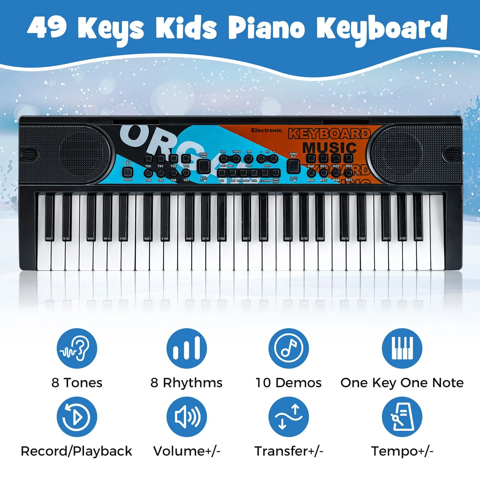 49 Keys Portable Electric Keyboard Piano with Microphone and 8 Tones - Image 7