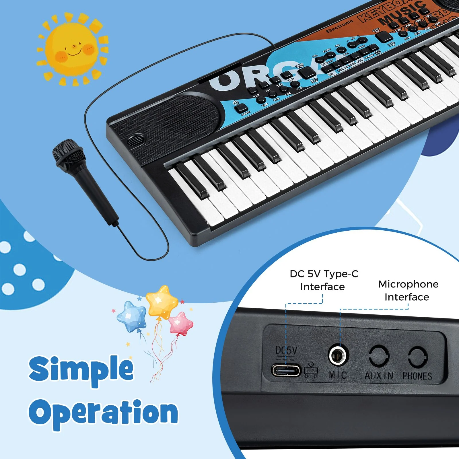49 Keys Portable Electric Keyboard Piano with Microphone and 8 Tones - Image 9