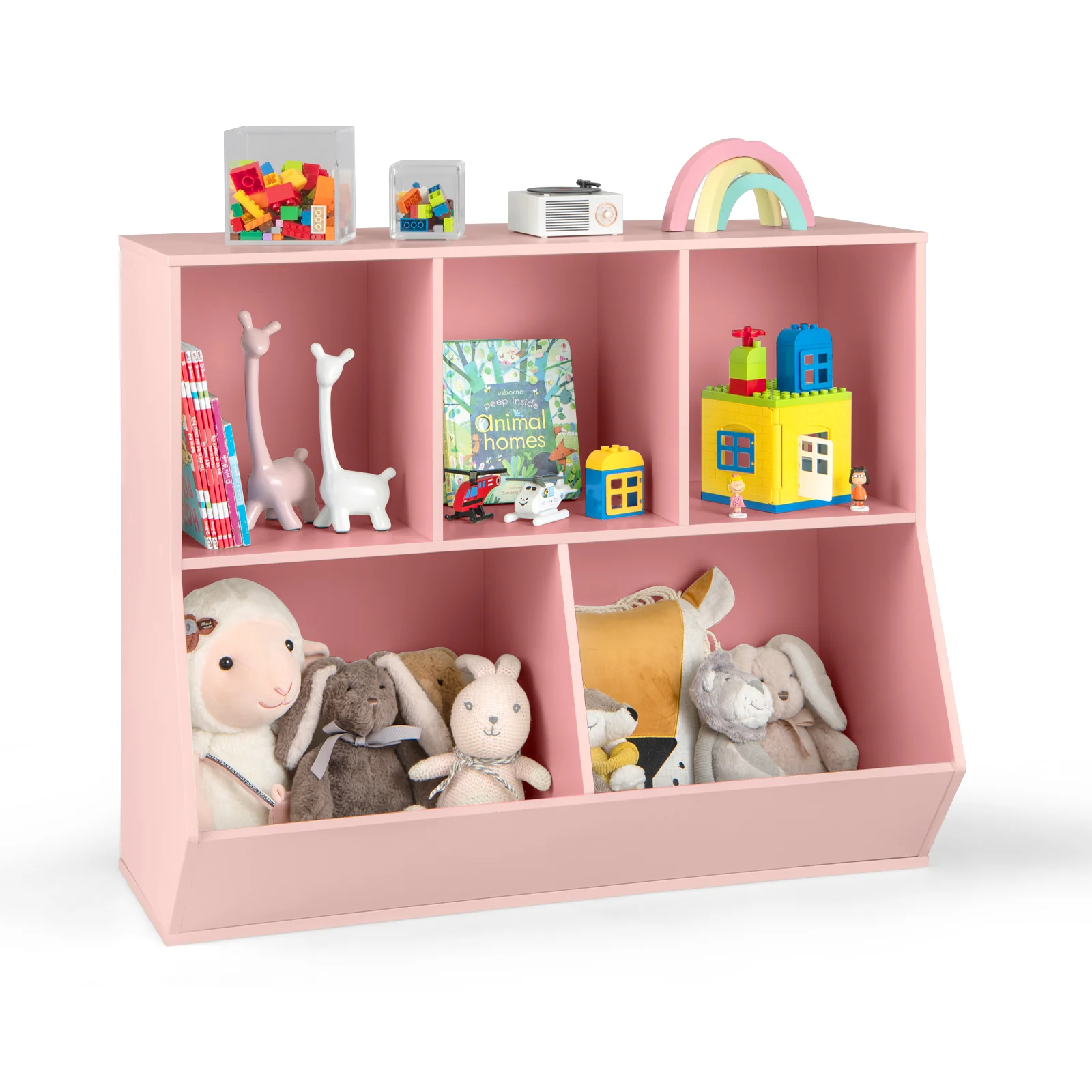 5-Cubby Kids Toy Storage Organizer, Wooden Children Bookcase Bookshelf - Image 12
