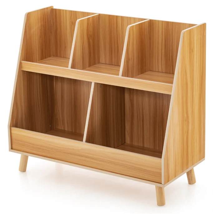 5-Cube Kids Bookshelf and Toy Organiser Wooden Storage Bookcase w/ Wood Legs - Image 10