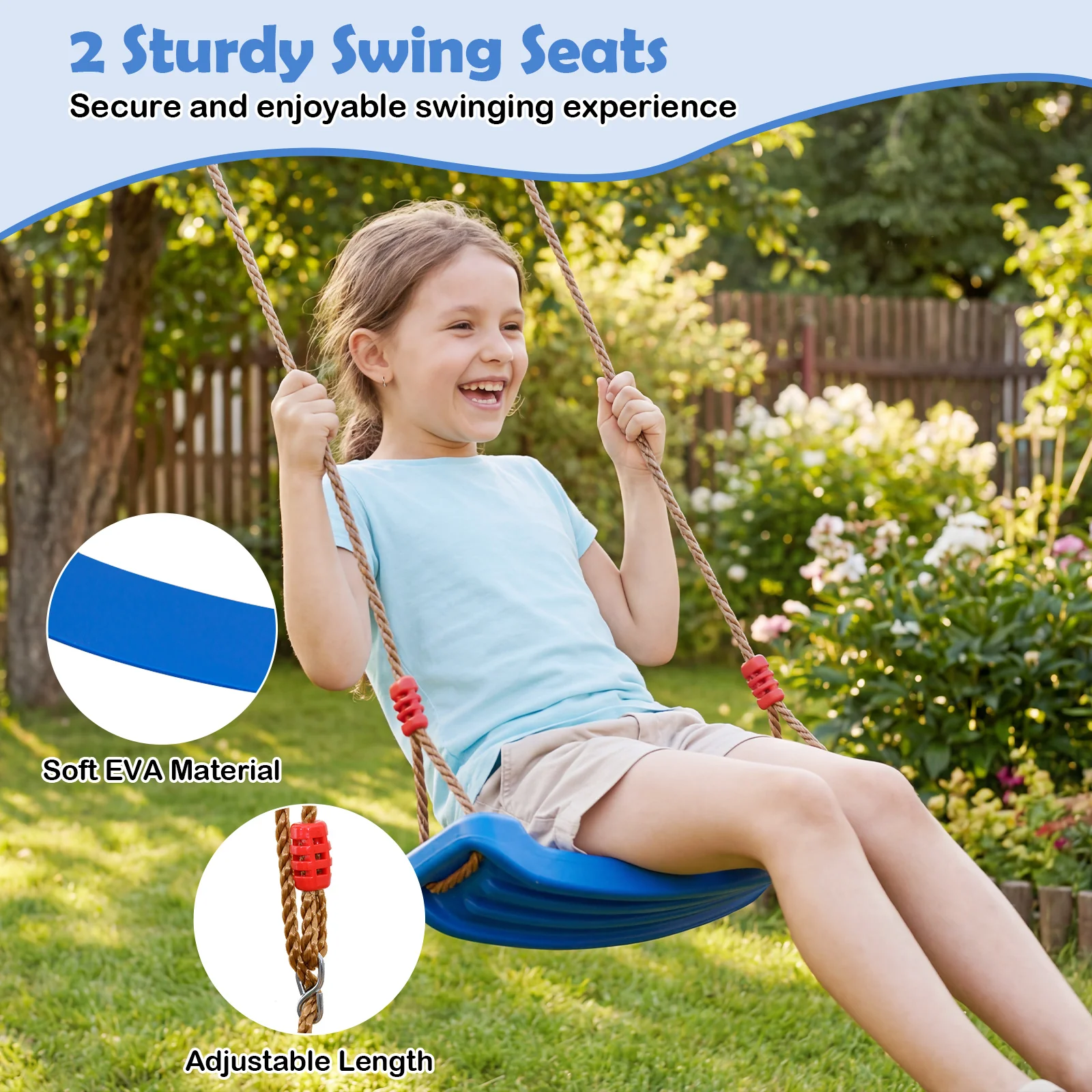 5-in-1 Kids Swing Set with Trampoline Roof Heavy-Duty Metal Outdoor Playset - Image 7