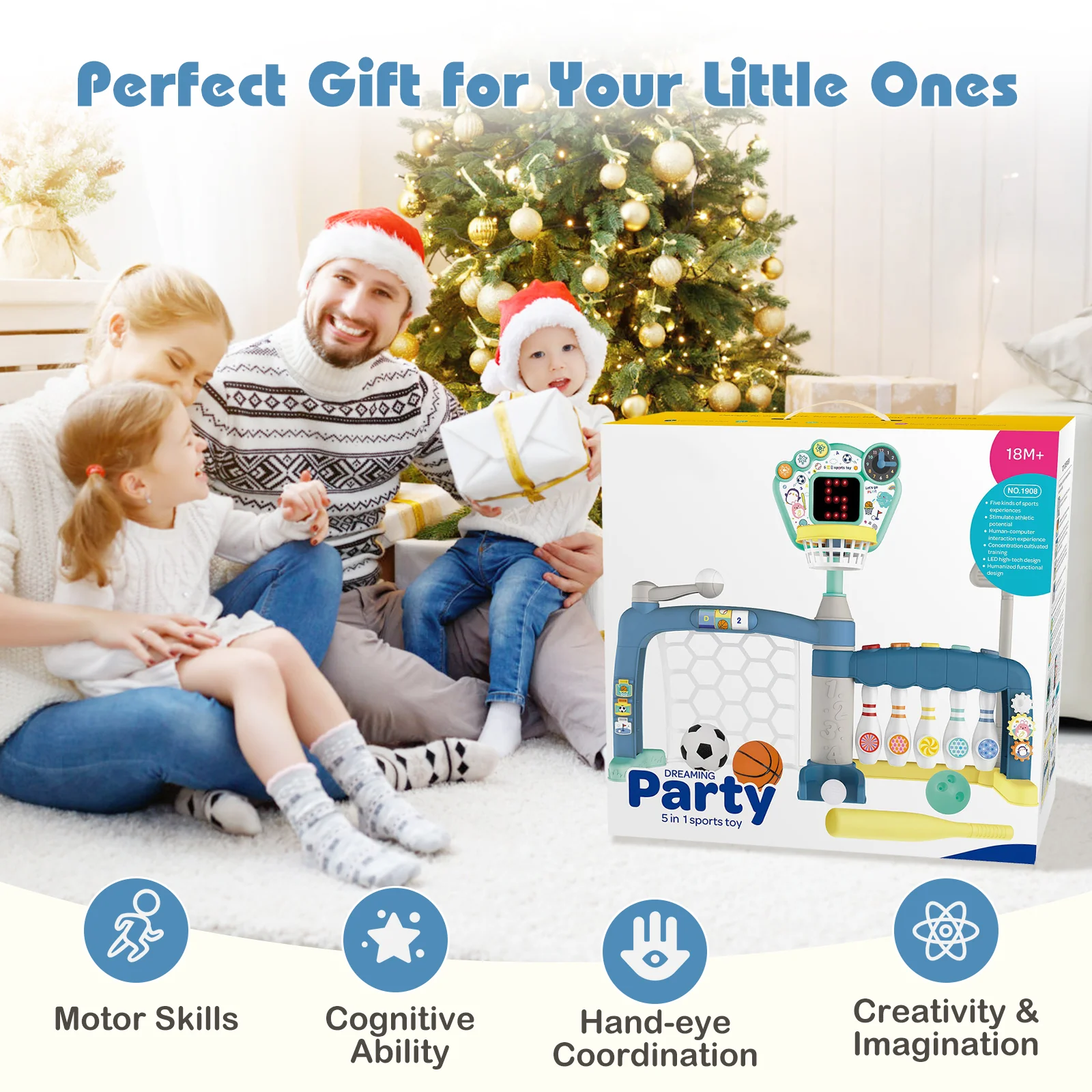 5 in 1 Toddler Sports Toy Kids Activity Center with Adjustable Basketball Hoop - Image 10
