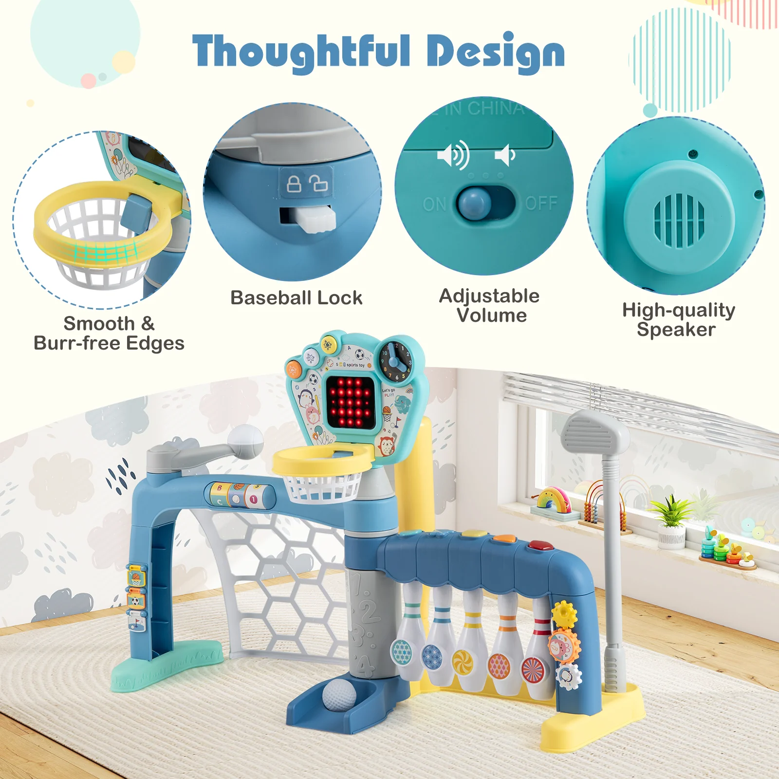 5 in 1 Toddler Sports Toy Kids Activity Center with Adjustable Basketball Hoop - Image 5