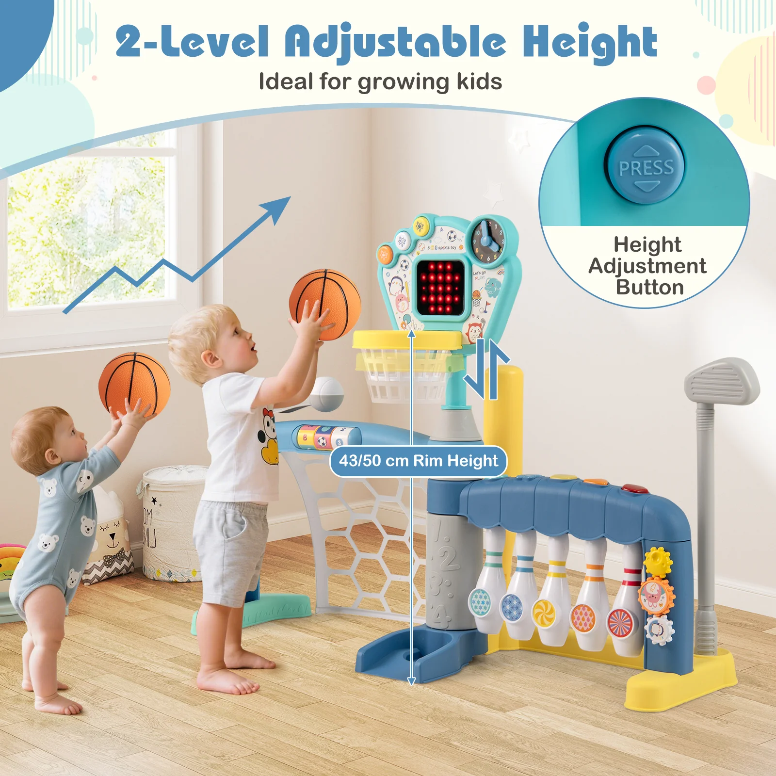 5 in 1 Toddler Sports Toy Kids Activity Center with Adjustable Basketball Hoop - Image 7