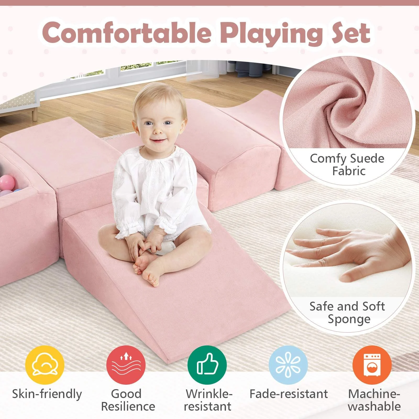 5-Piece Climb and Crawl Soft Playset w/ Ball Pit, Soft Climbing Foam Blocks for Kids - Image 3