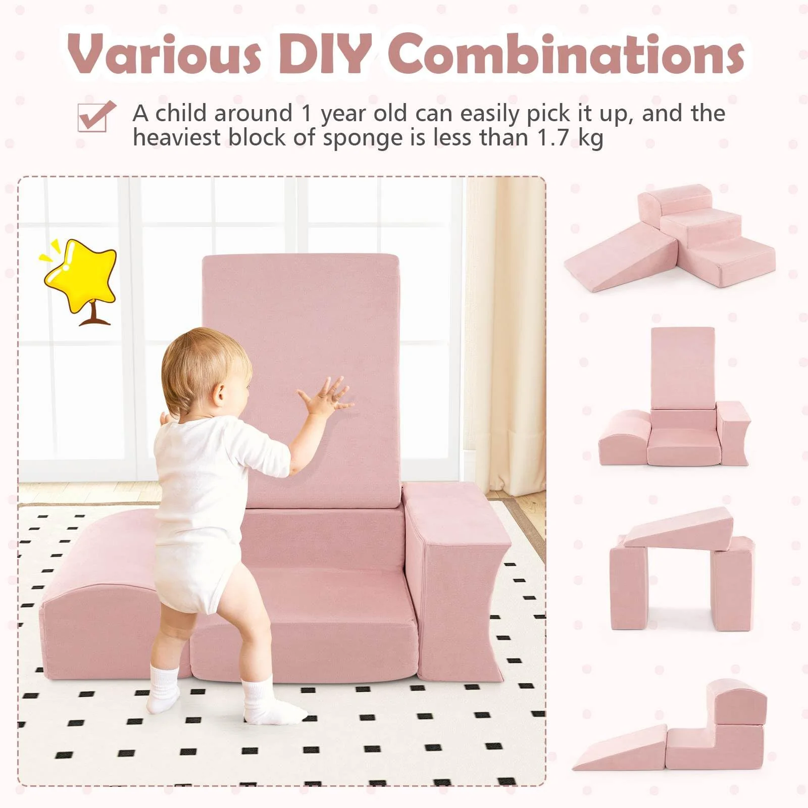 5-Piece Climb and Crawl Soft Playset w/ Ball Pit, Soft Climbing Foam Blocks for Kids - Image 4