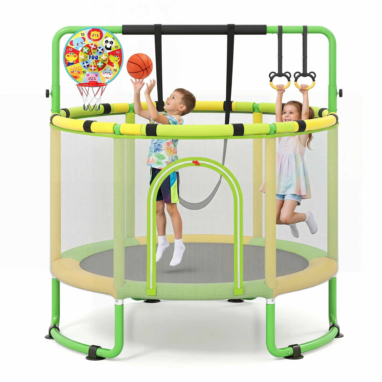55/60" Trampoline for Kids with Enclosure, 6-in-1 Indoor Outdoor Toddler Trampoline