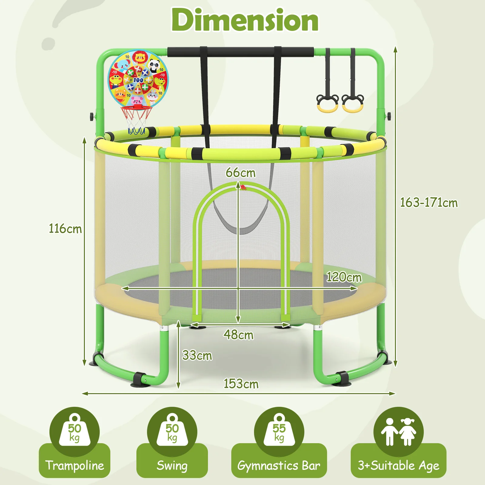 55/60" Trampoline for Kids with Enclosure, 6-in-1 Indoor Outdoor Toddler Trampoline - Image 10