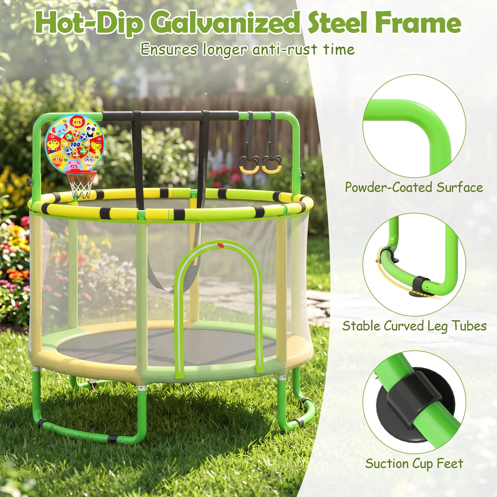 55/60" Trampoline for Kids with Enclosure, 6-in-1 Indoor Outdoor Toddler Trampoline - Image 5