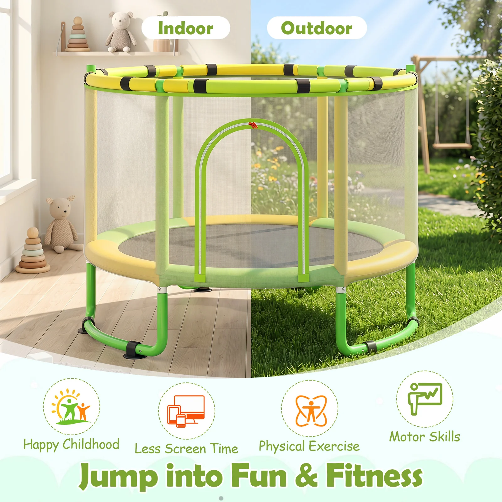 55/60" Trampoline for Kids with Enclosure, 6-in-1 Indoor Outdoor Toddler Trampoline - Image 7
