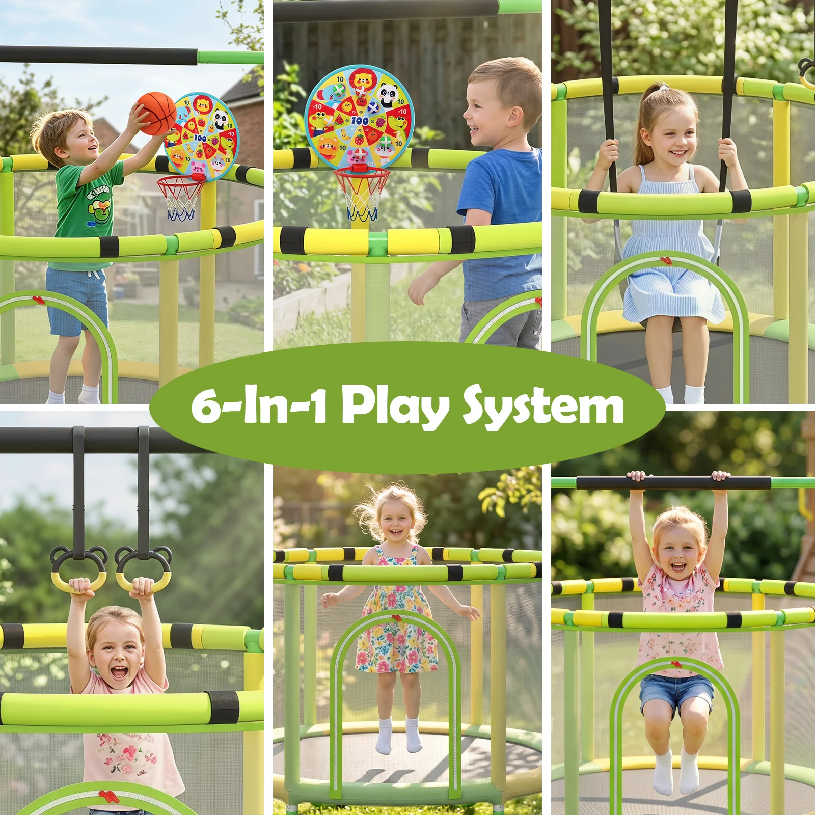 55/60" Trampoline for Kids with Enclosure, 6-in-1 Indoor Outdoor Toddler Trampoline - Image 9