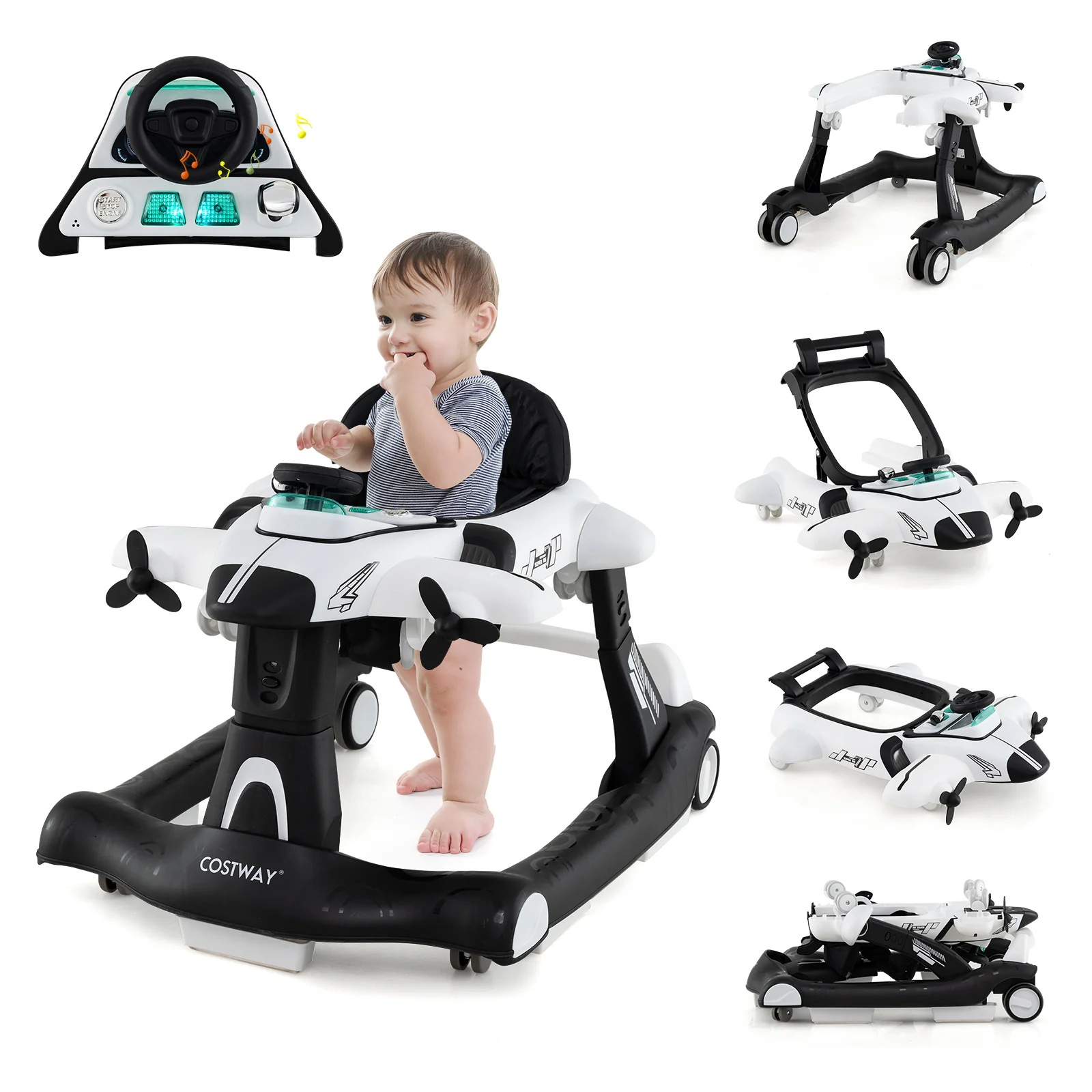 6-in-1 Baby Walker, Foldable Push Walker with Adjustable Height & Speed, Padded Seat - Image 12