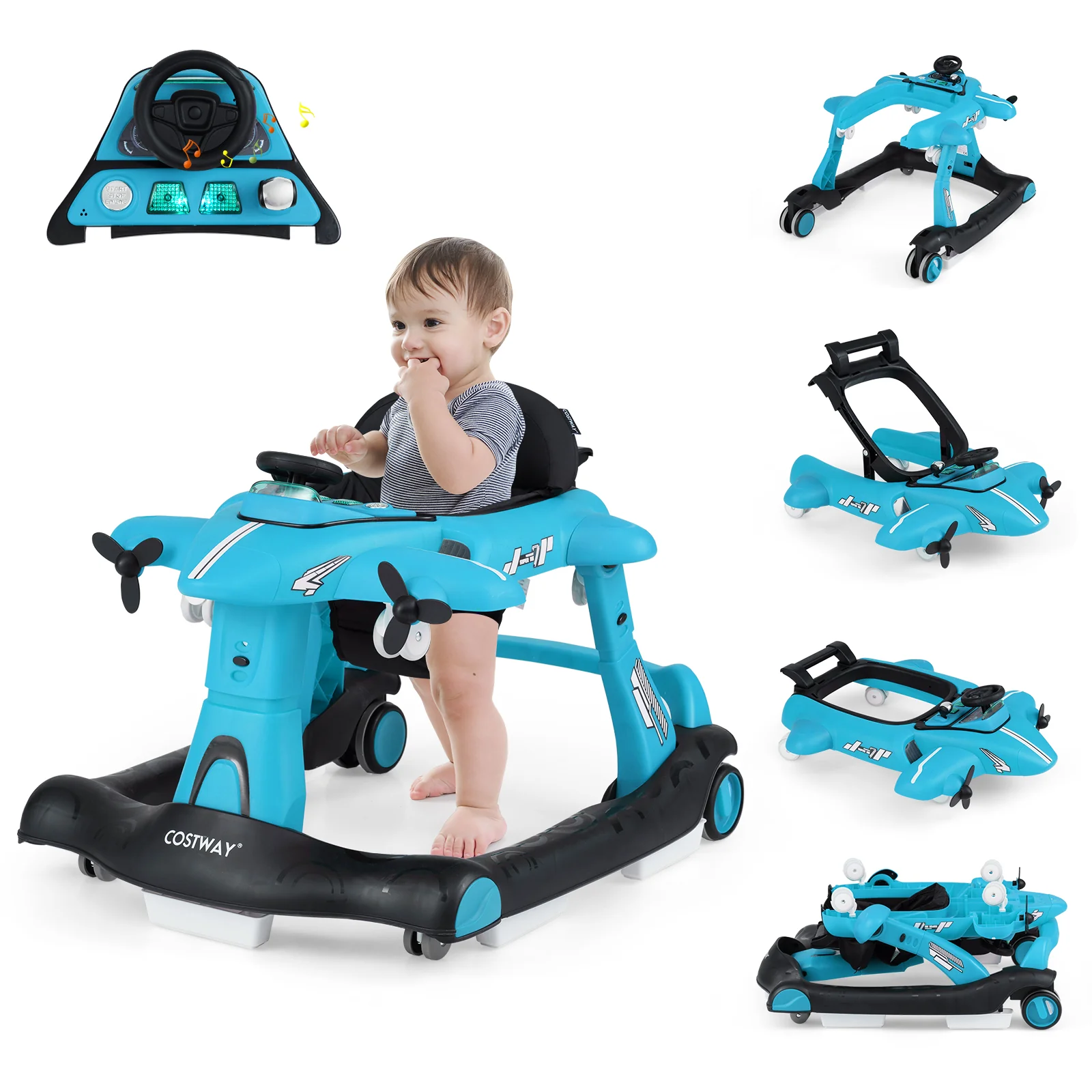 6-in-1 Baby Walker, Foldable Push Walker with Adjustable Height & Speed, Padded Seat - Image 13