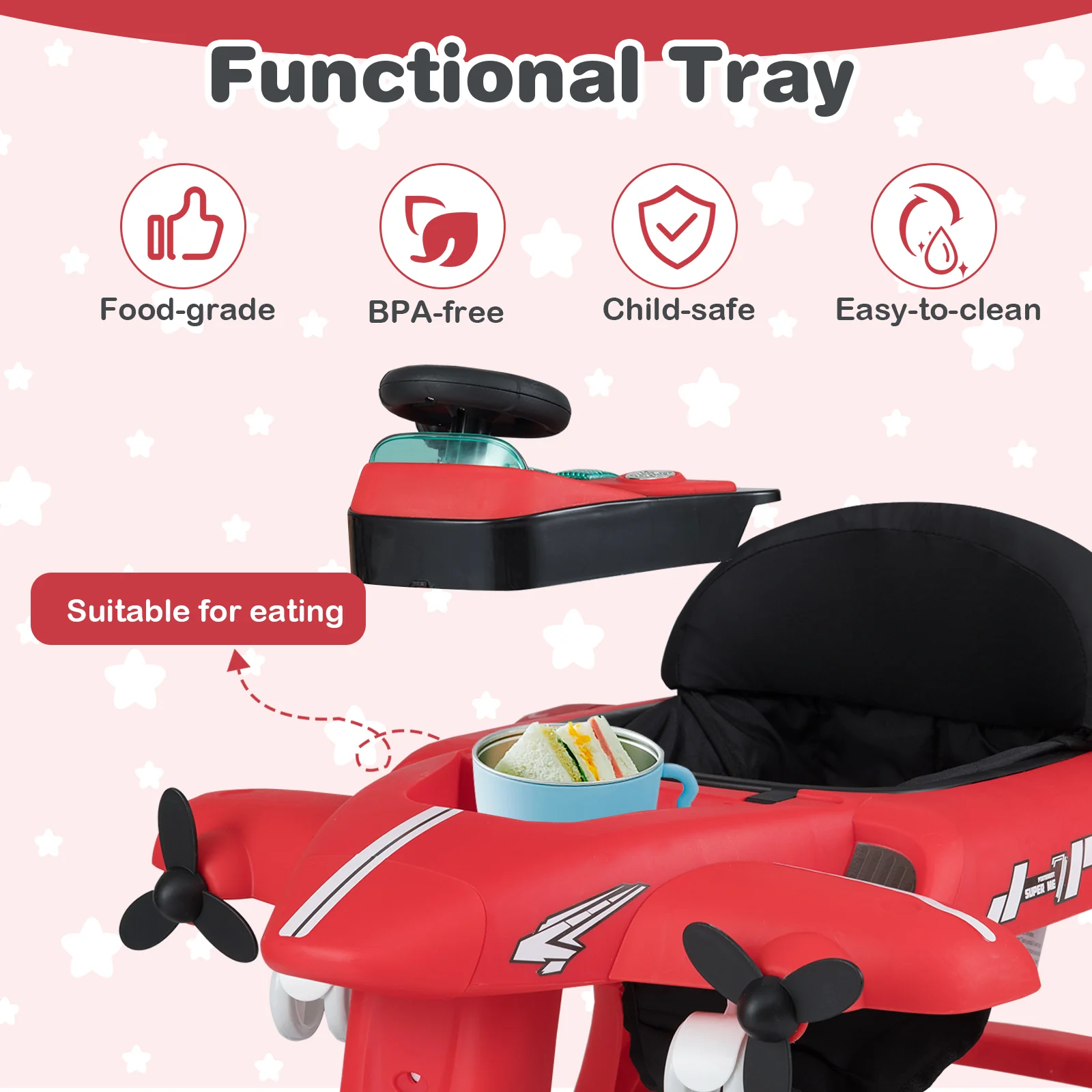 6-in-1 Baby Walker, Foldable Push Walker with Adjustable Height & Speed, Padded Seat - Image 6