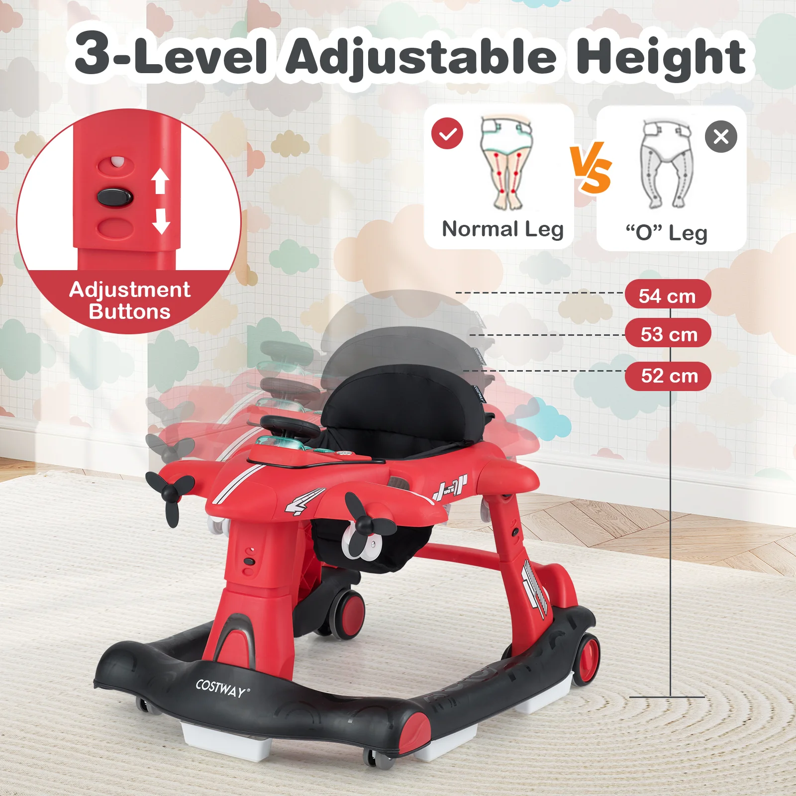 6-in-1 Baby Walker, Foldable Push Walker with Adjustable Height & Speed, Padded Seat - Image 9