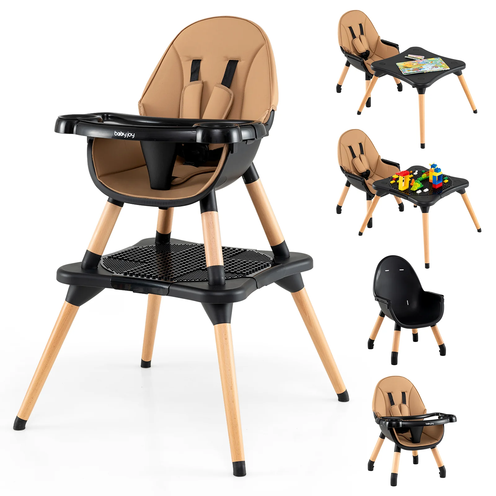 6-in-1 Convertible Table Chair Set, Wooden Infant Seat Feeding Dining Studying Chair for Kids 6-36 Months - Image 11
