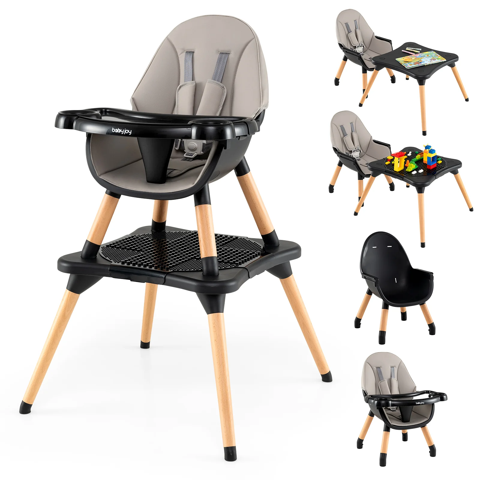 6-in-1 Convertible Table Chair Set, Wooden Infant Seat Feeding Dining Studying Chair for Kids 6-36 Months - Image 12