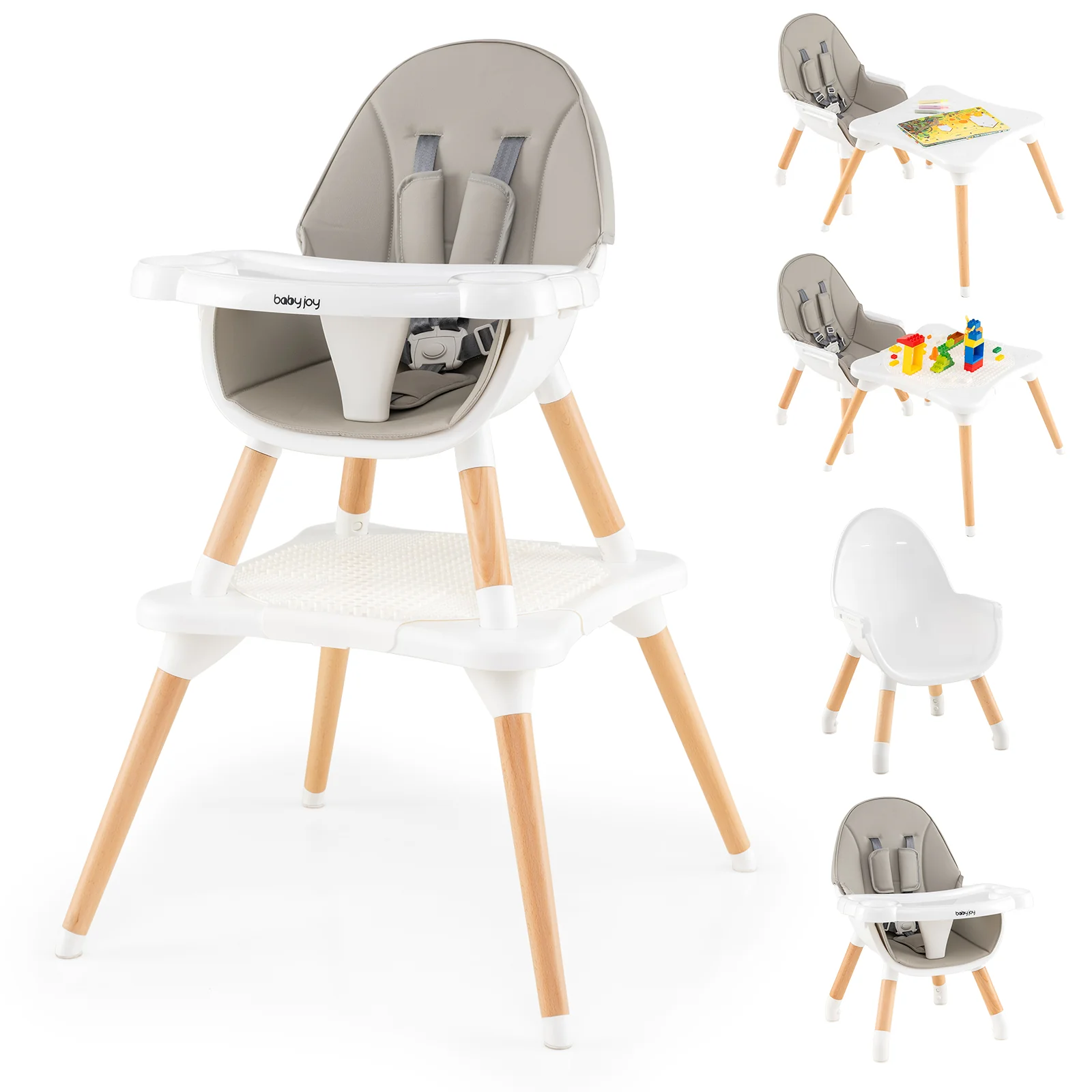 6-in-1 Convertible Table Chair Set, Wooden Infant Seat Feeding Dining Studying Chair for Kids 6-36 Months - Image 13
