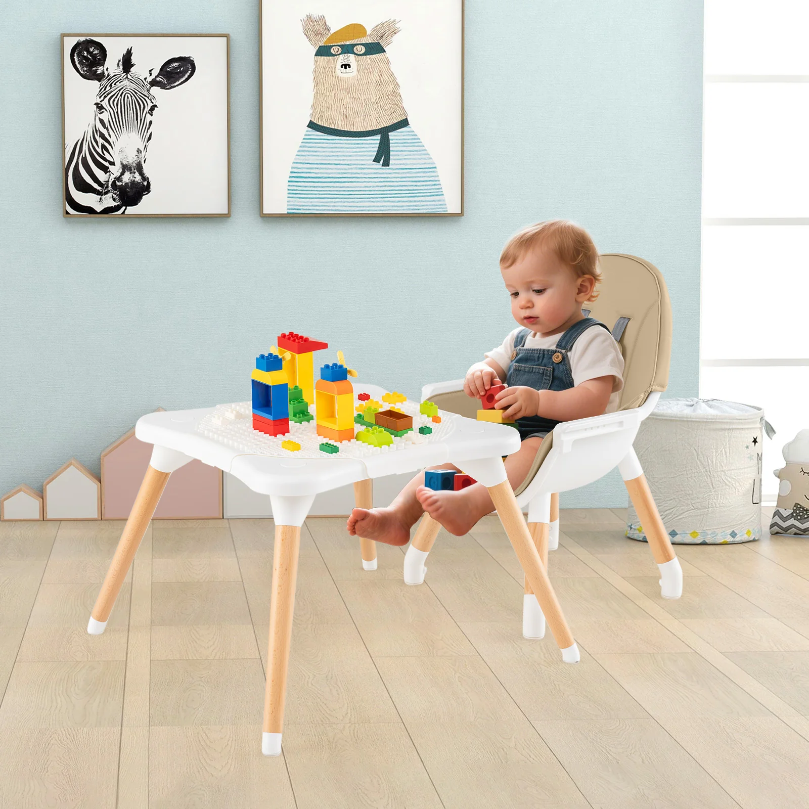 6-in-1 Convertible Table Chair Set, Wooden Infant Seat Feeding Dining Studying Chair for Kids 6-36 Months - Image 3