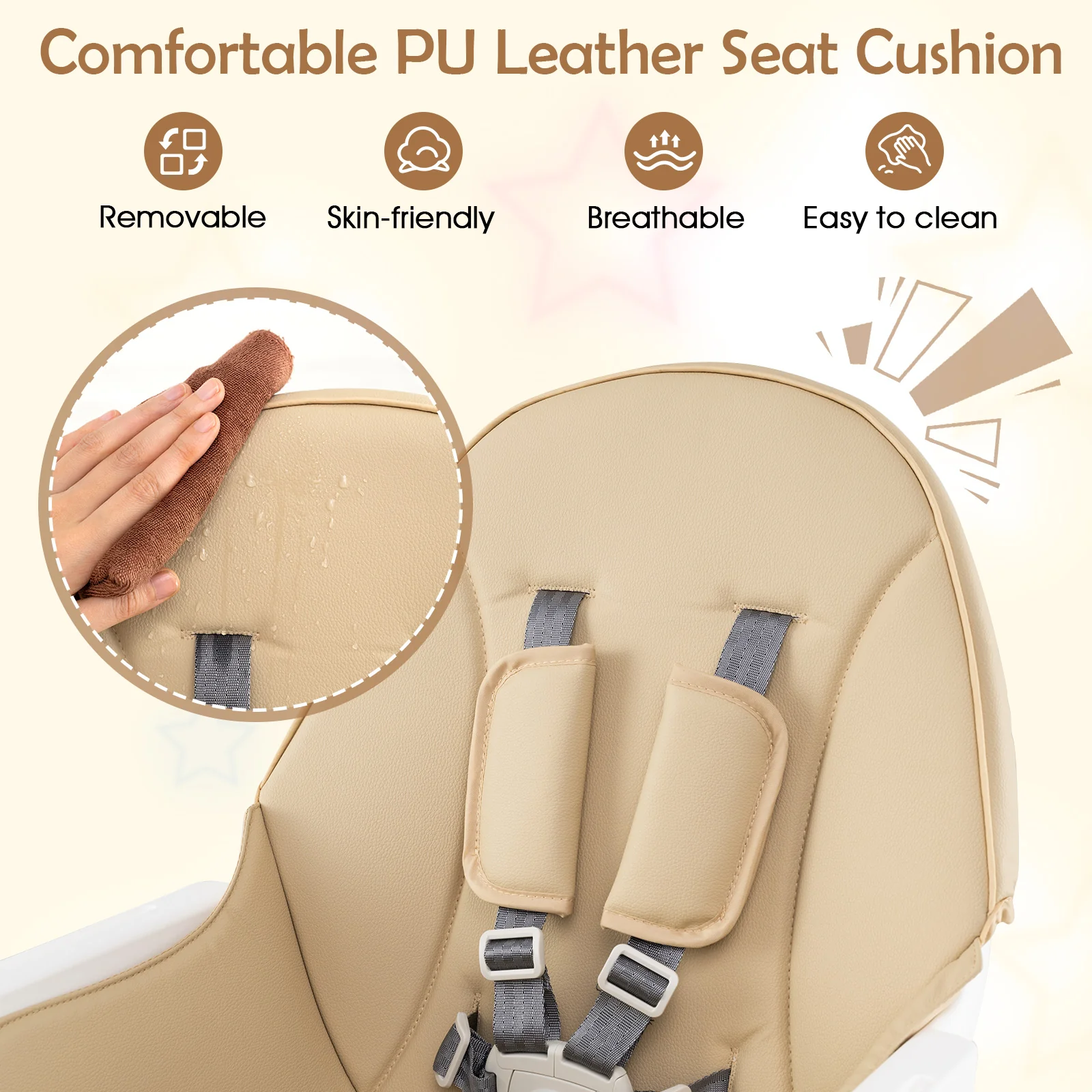 6-in-1 Convertible Table Chair Set, Wooden Infant Seat Feeding Dining Studying Chair for Kids 6-36 Months - Image 7