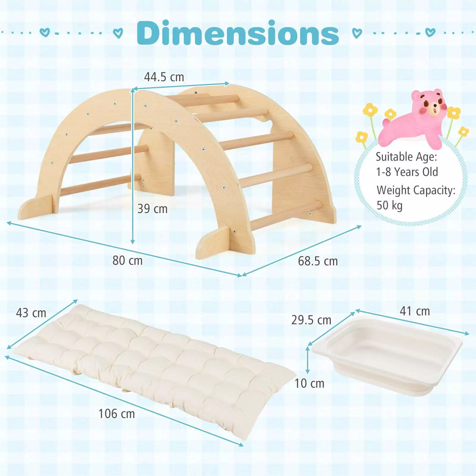 6 in 1 Kids Climbing Arch Playset Wooden Stoppers Toy Rocker Chair w/Storage Bin - Image 4