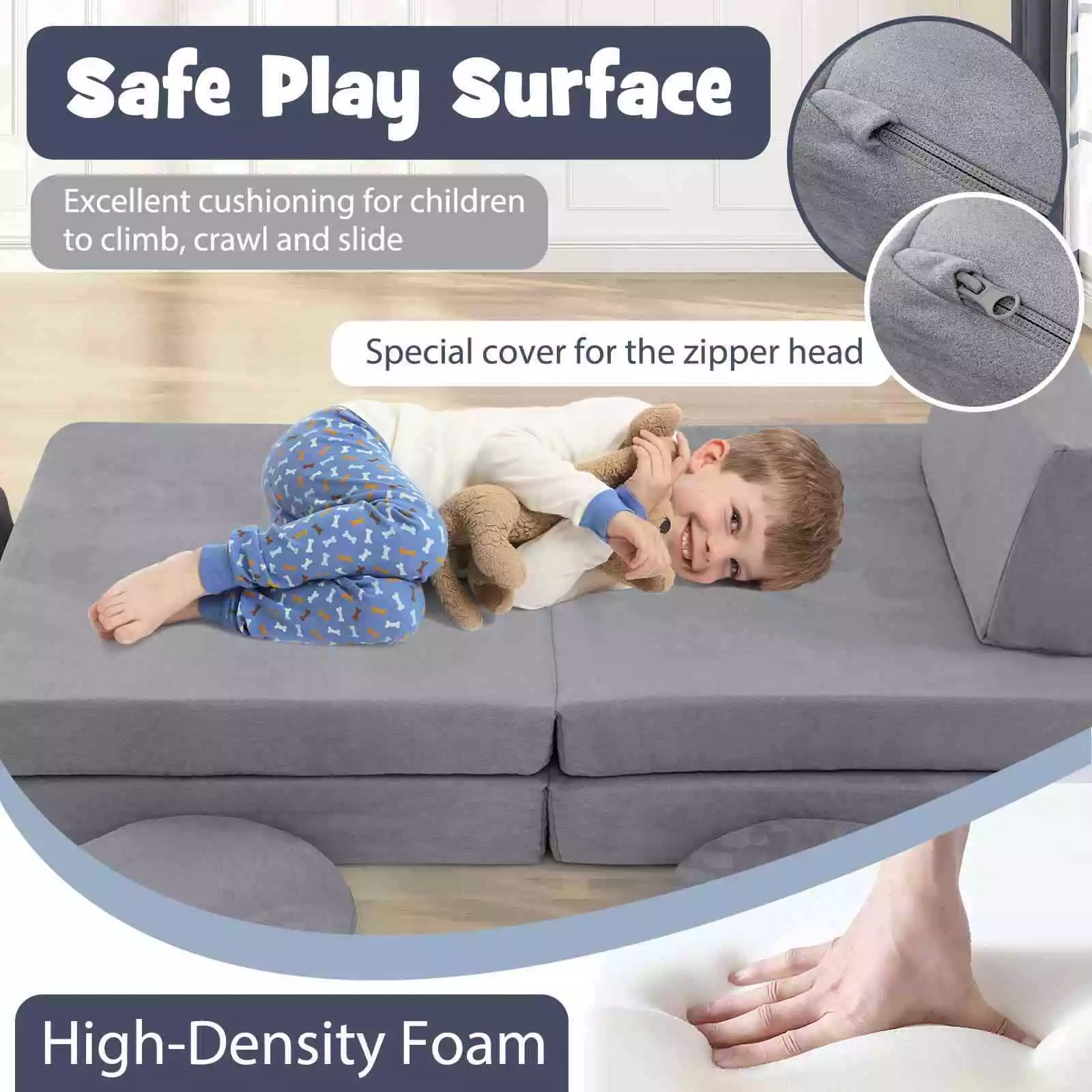 6 PCS Kids Modular Play Sofa Toddler Playing Sleeping Couch with Suede Fabric - Image 4