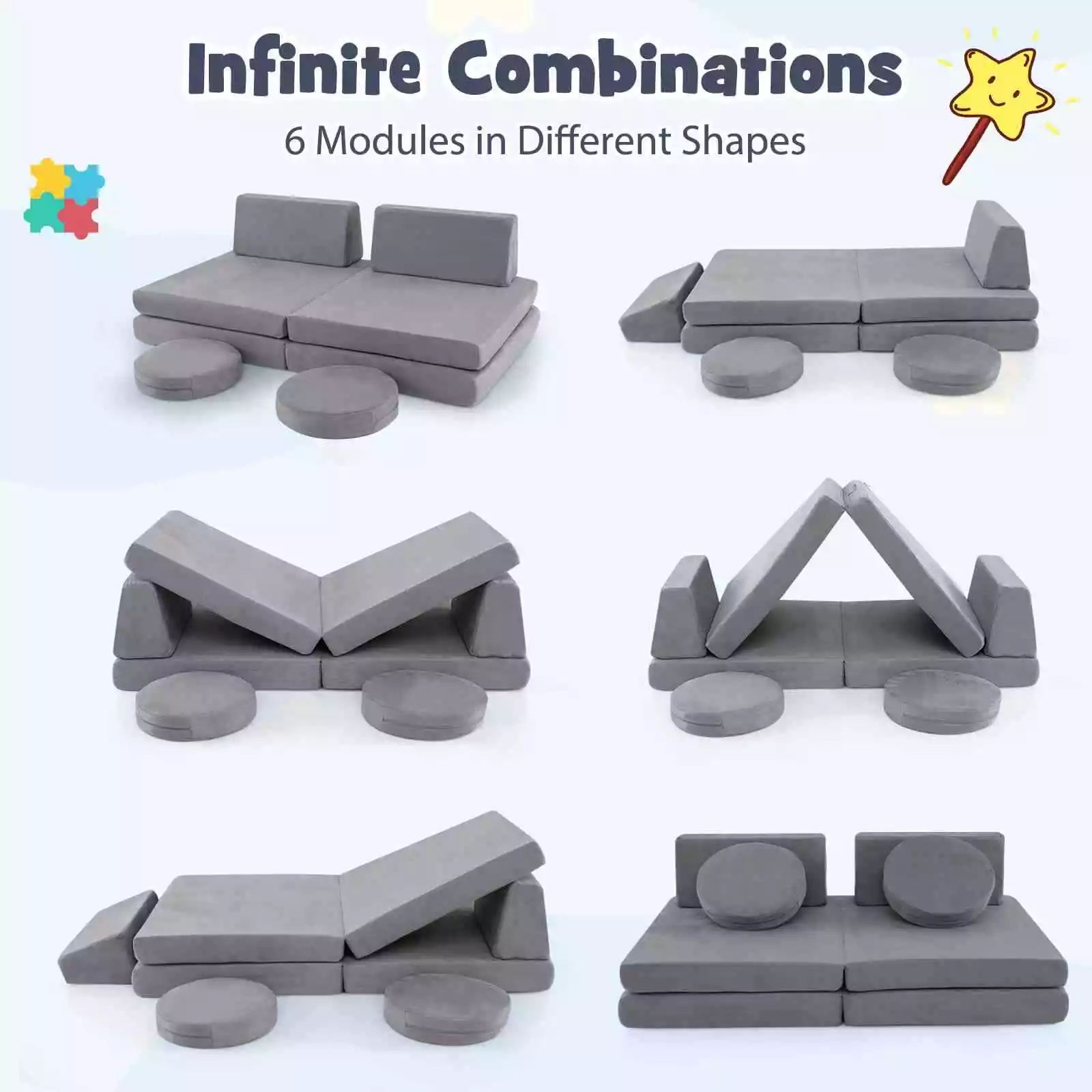 6 PCS Kids Modular Play Sofa Toddler Playing Sleeping Couch with Suede Fabric - Image 6