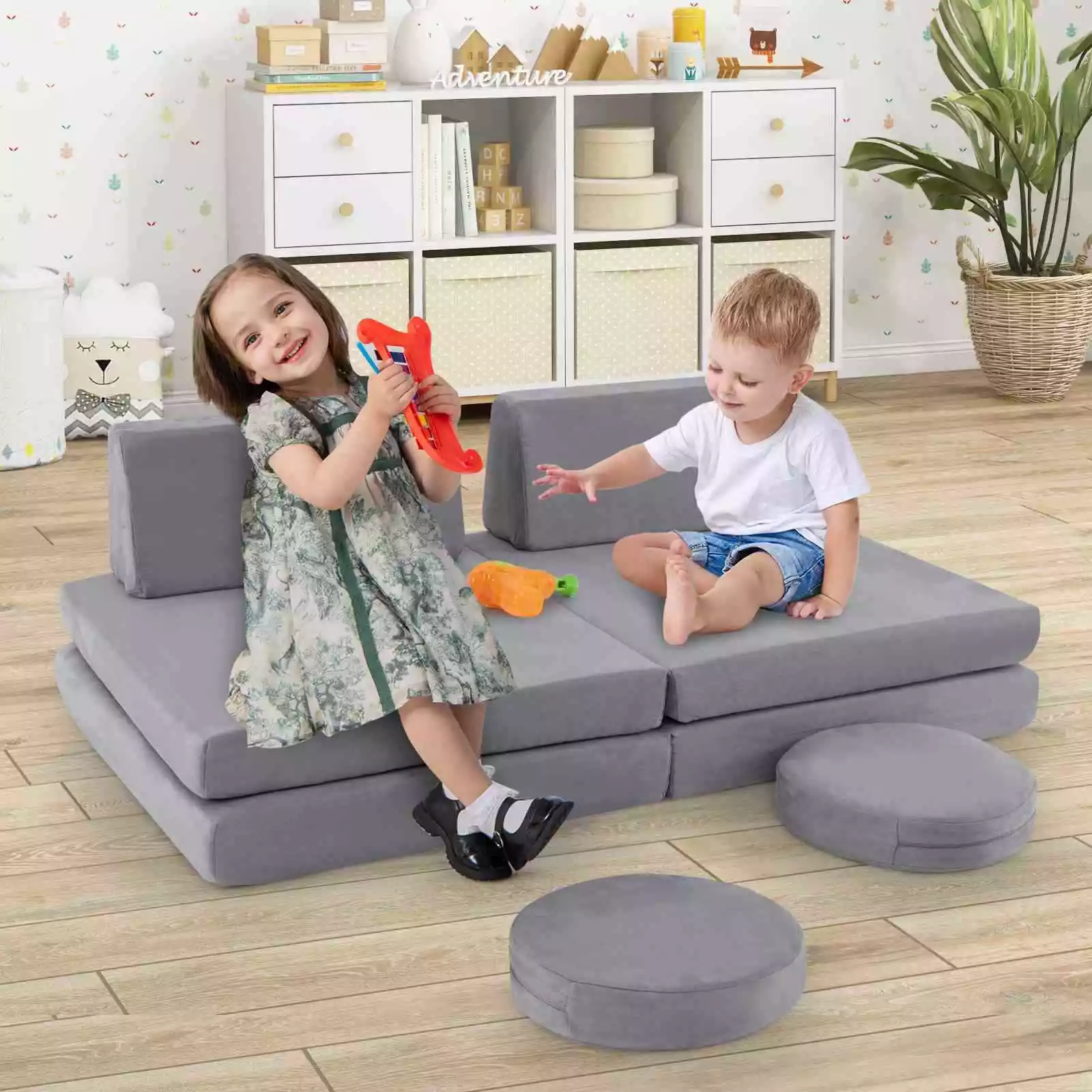 6 PCS Kids Modular Play Sofa Toddler Playing Sleeping Couch with Suede Fabric - Image 7